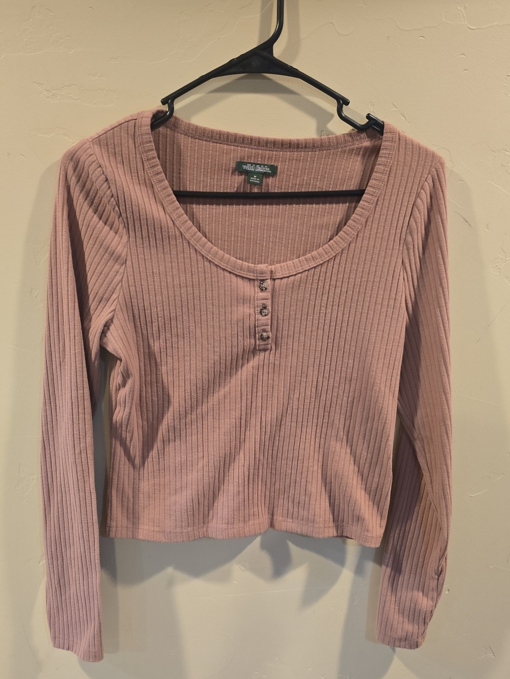 wild fable Blush Ribbed Henley Long Sleeve Top